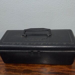 Vintage Sears Black Plastic Toolbox with Ruler Tacklebox Tool Storage Carrier